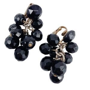 Vintage Faceted Black Beaded Cha Cha Clip-On Earrings, Mid-Century Retro